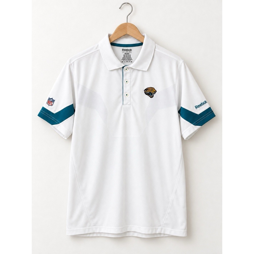Reebok Polo Mens Large White Jacksonville Jaguars NFL Throwback Embroidered